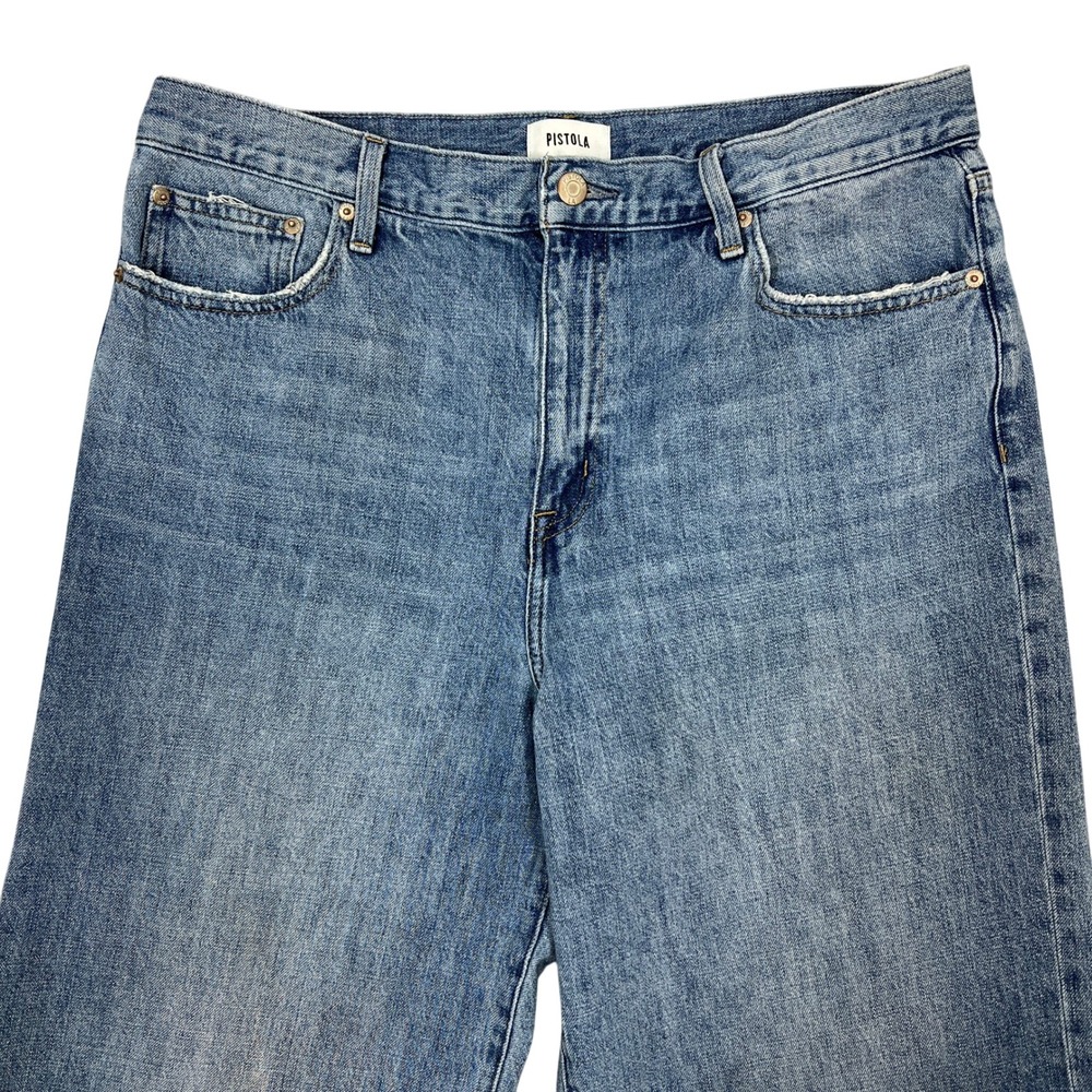 Pistola Loretta Wide Leg Ankle Jeans 33 Lapis High-Rise Crop Distressed Coastal - Picture 9 of 14
